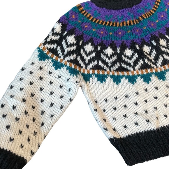 Ivy Sweater Women’s L Nordic Geometric Fair Isle Hand Knit Vintage 80s 90s - Picture 4 of 7